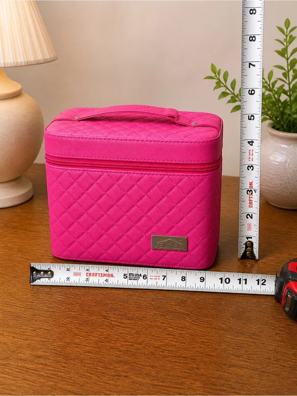 Quilted Pink Makeup Organizer Case with Mirror